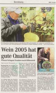 Pressebeitrag 'Wein 2005 hat gute Qualität' MZ 27.10.2005